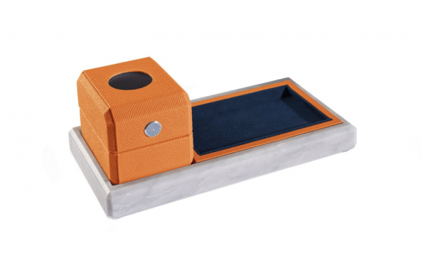 Table nest – grey marble orange leather